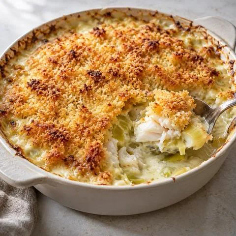 Creamy White Fish and Leek Gratin