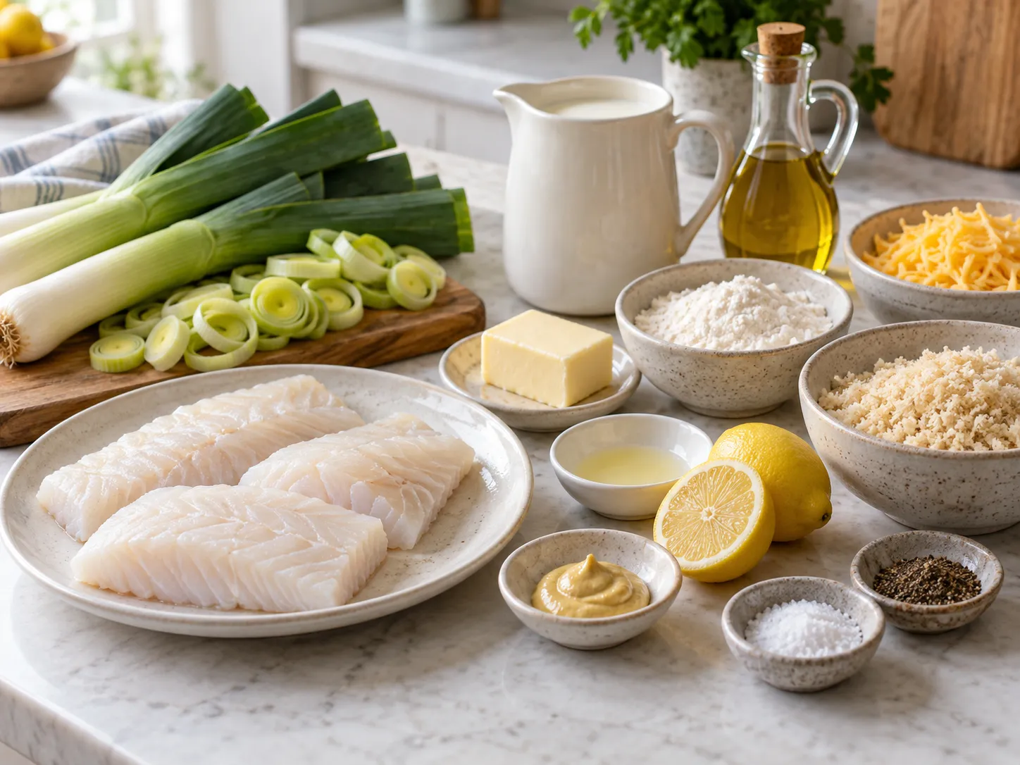 Creamy White Fish and Leek Gratin