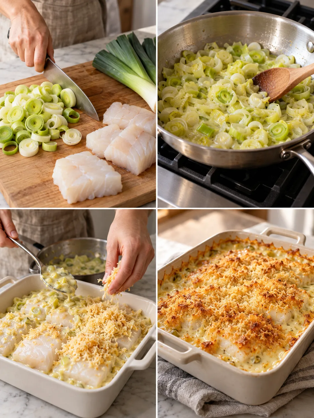 Creamy White Fish and Leek Gratin