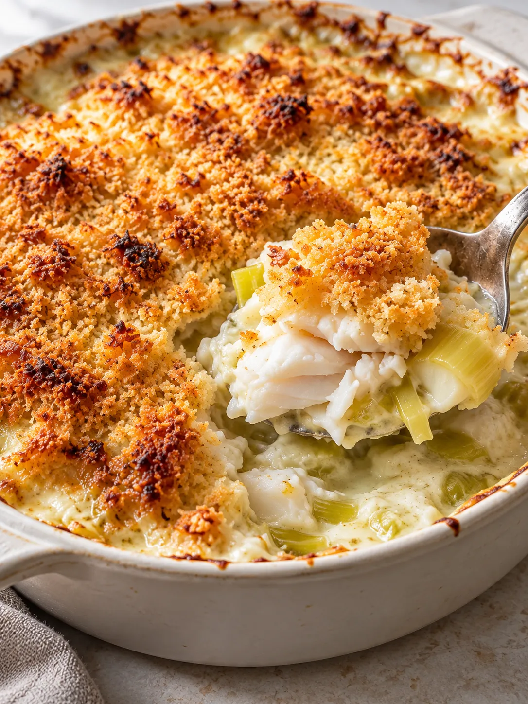 Creamy White Fish and Leek Gratin