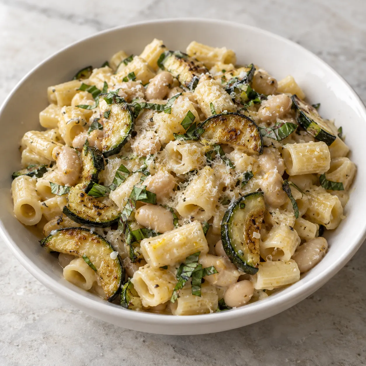 Roasted Zucchini and White Bean Pasta