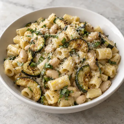 Roasted Zucchini and White Bean Pasta