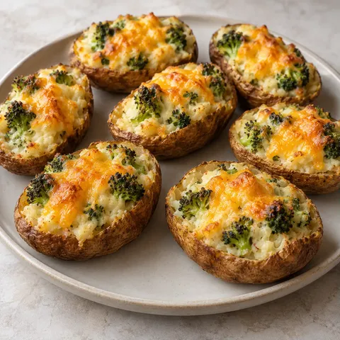 Roasted Broccoli and Cheddar Potato Boats