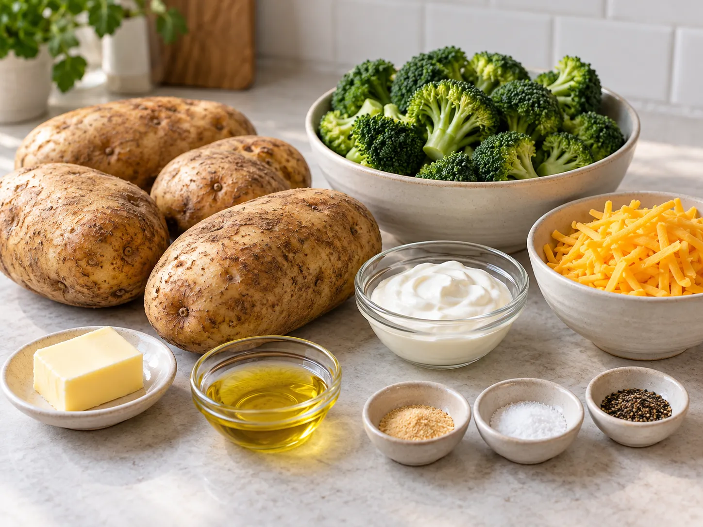 Roasted Broccoli and Cheddar Potato Boats