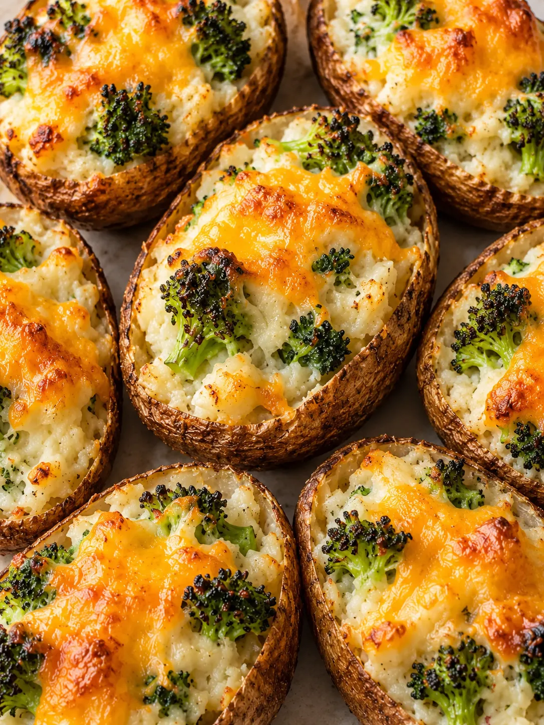 Roasted Broccoli and Cheddar Potato Boats