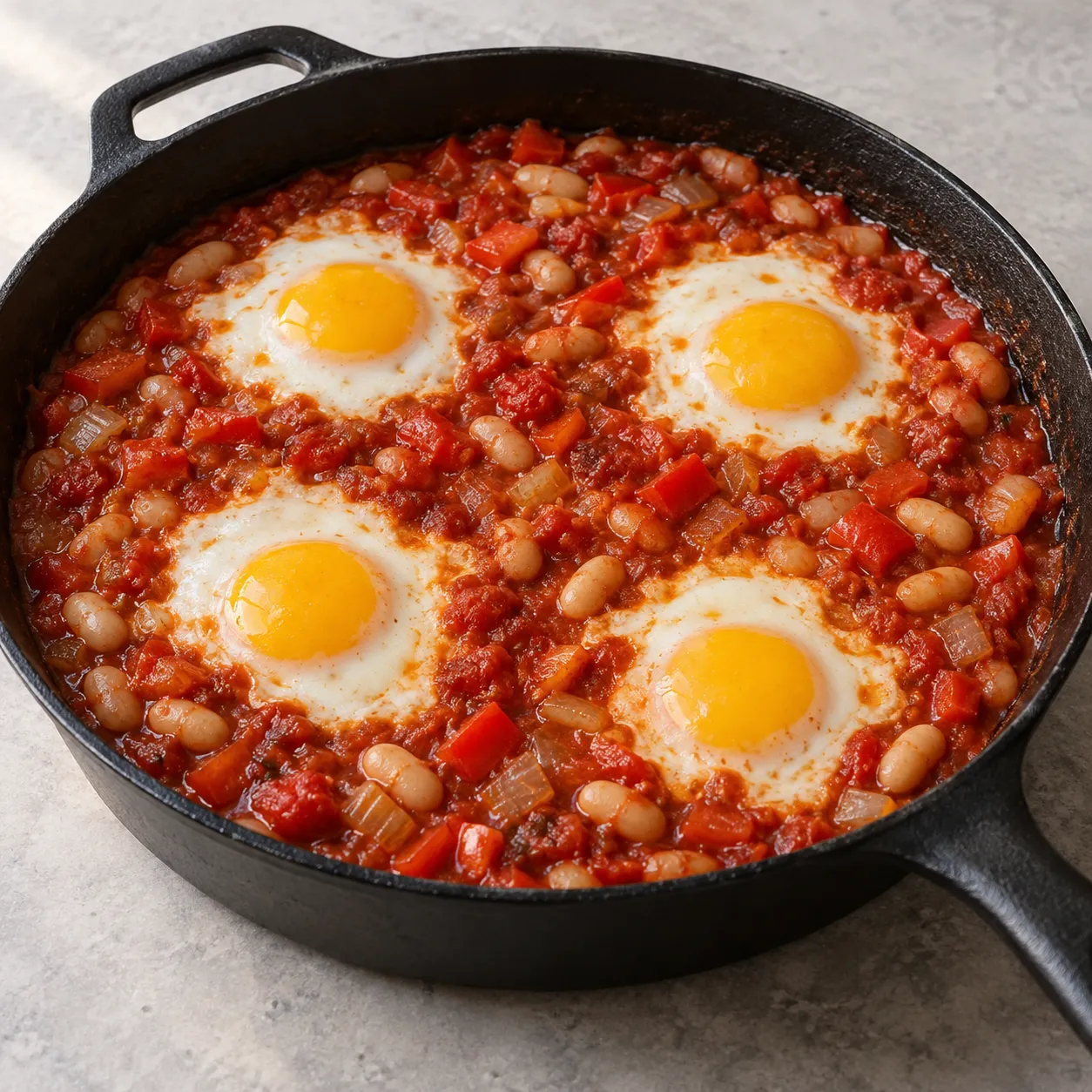 Tomato White Bean Baked Eggs