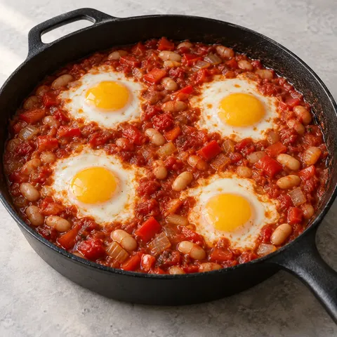 Tomato White Bean Baked Eggs
