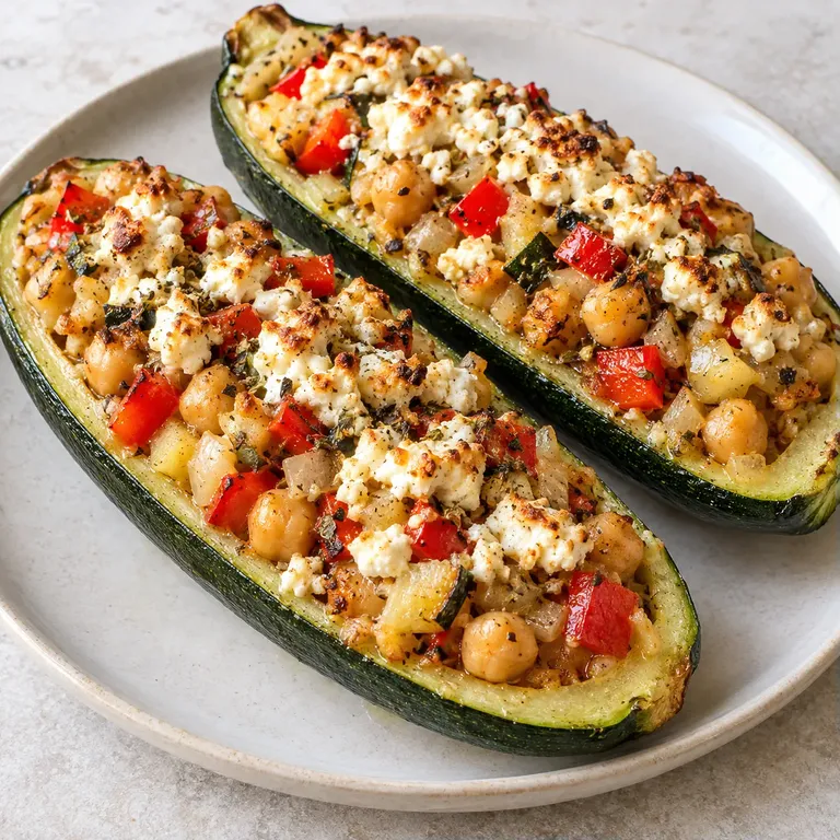 Lemon Chickpea and Feta Stuffed Zucchini