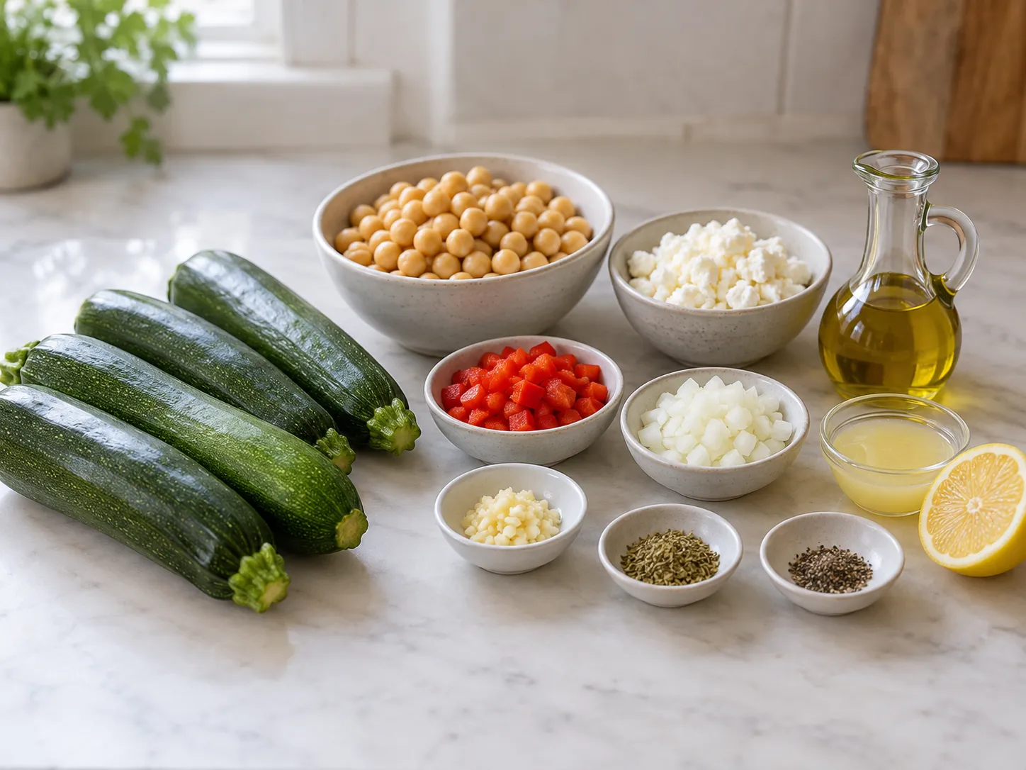 Lemon Chickpea and Feta Stuffed Zucchini
