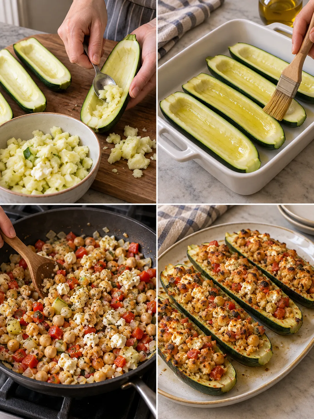 Lemon Chickpea and Feta Stuffed Zucchini