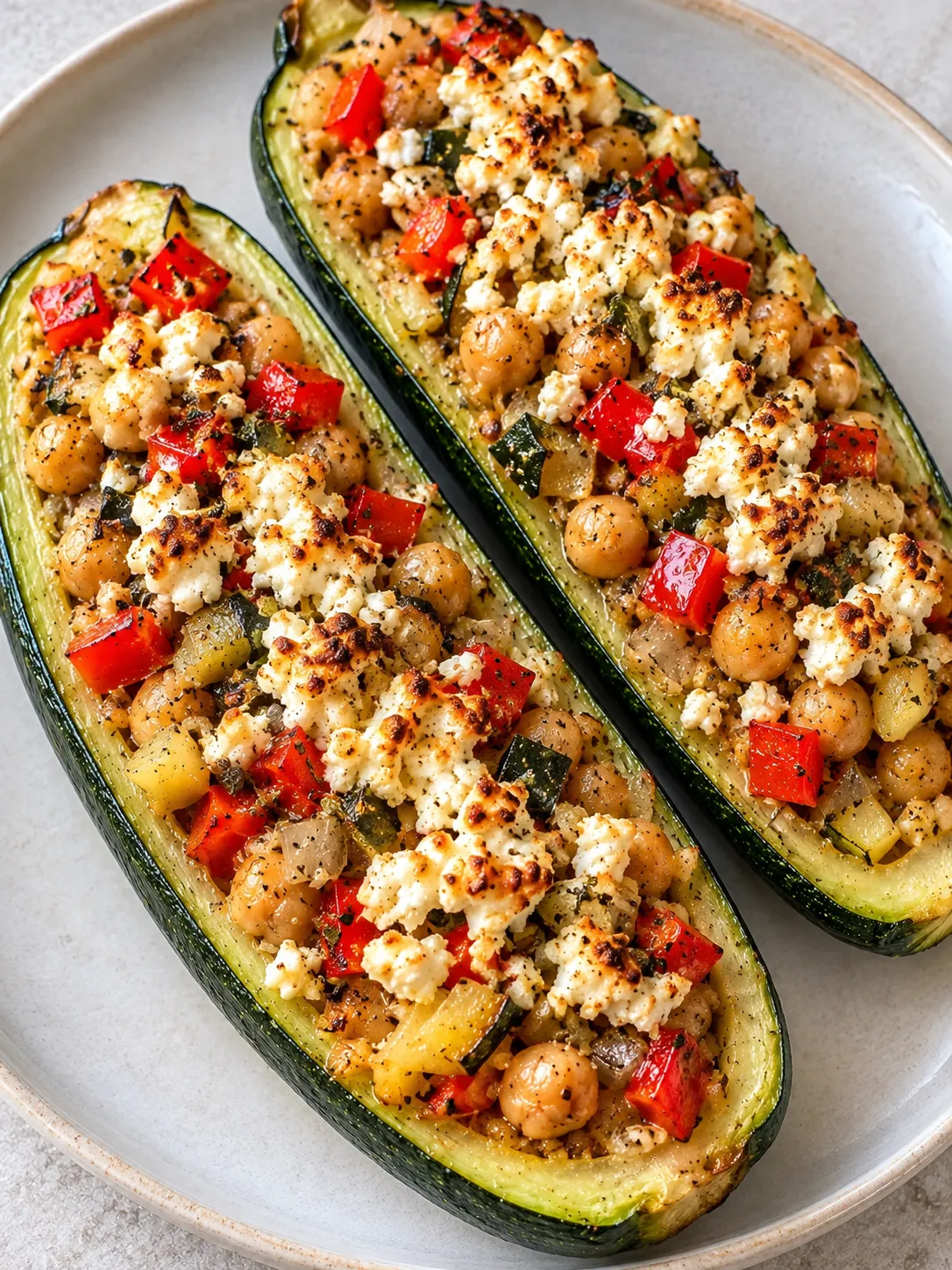 Lemon Chickpea and Feta Stuffed Zucchini