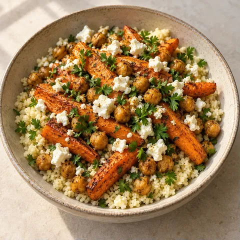 Roasted Carrot and Feta Couscous Bowls
