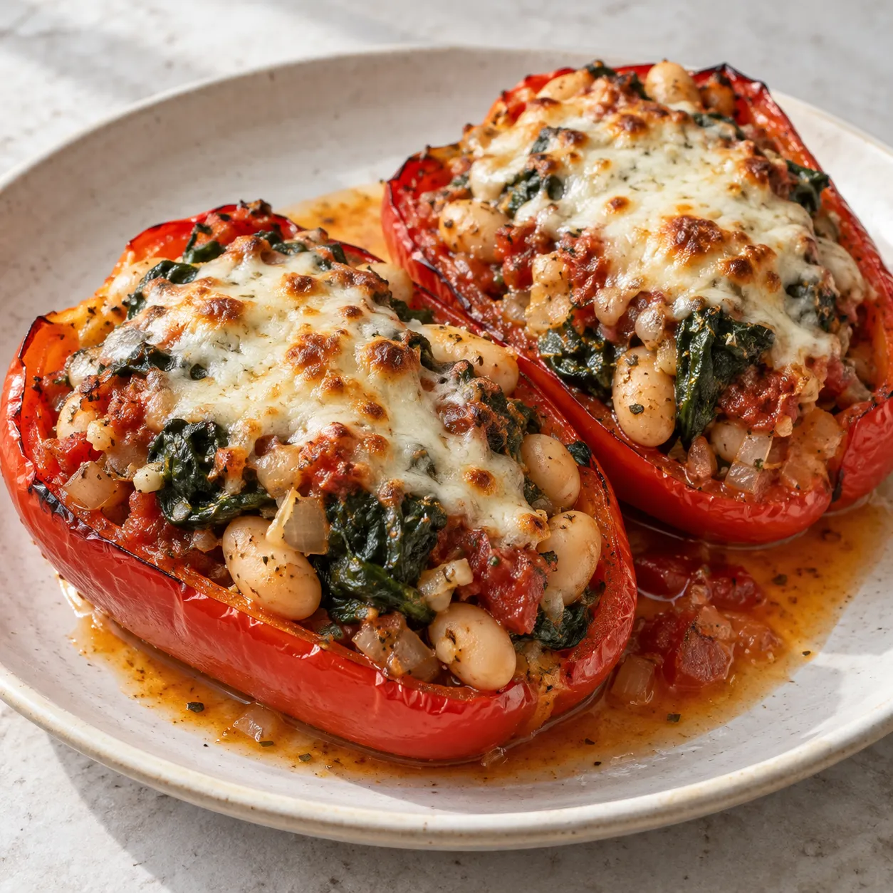 Spinach and White Bean Stuffed Peppers