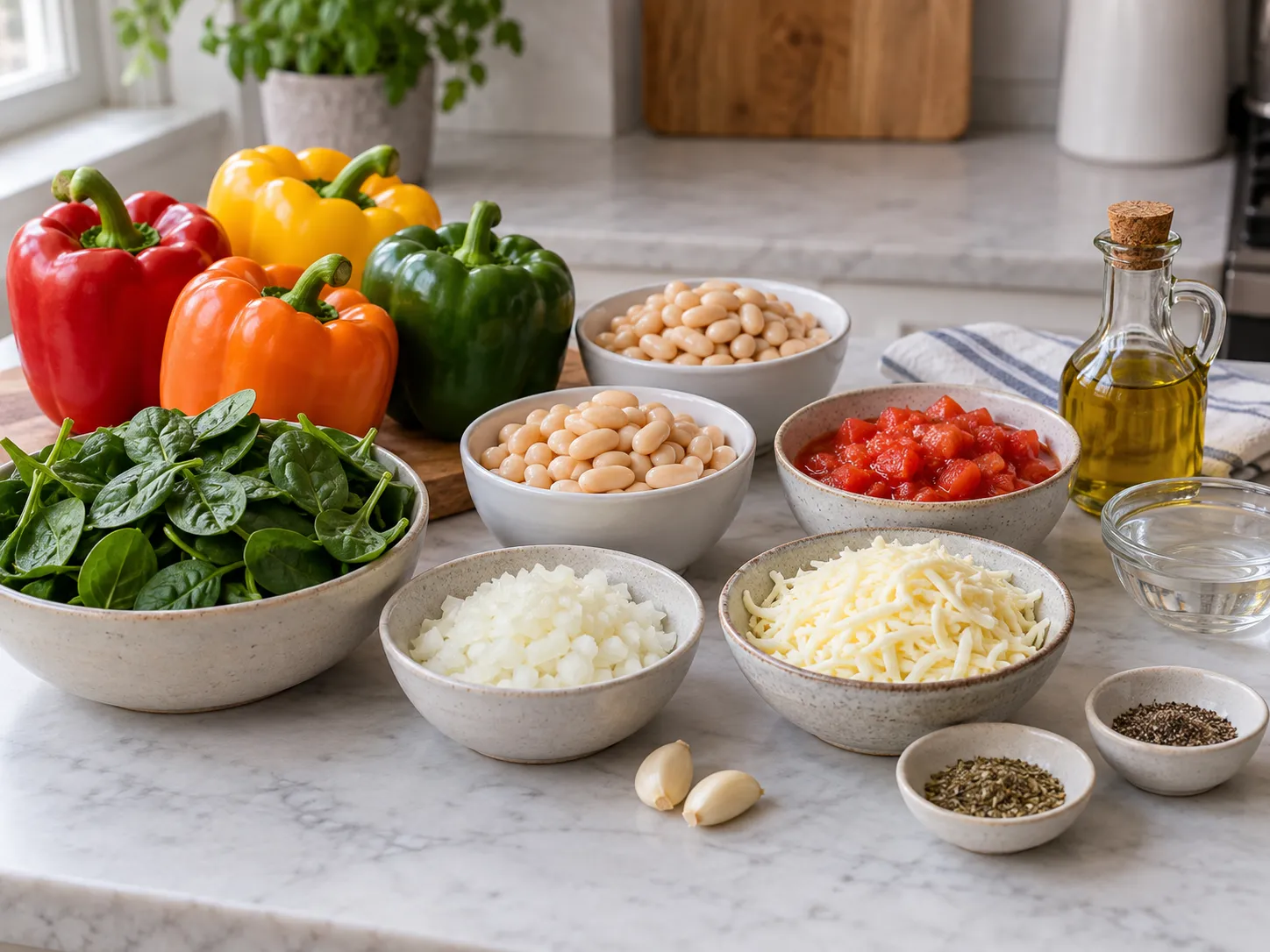 Spinach and White Bean Stuffed Peppers