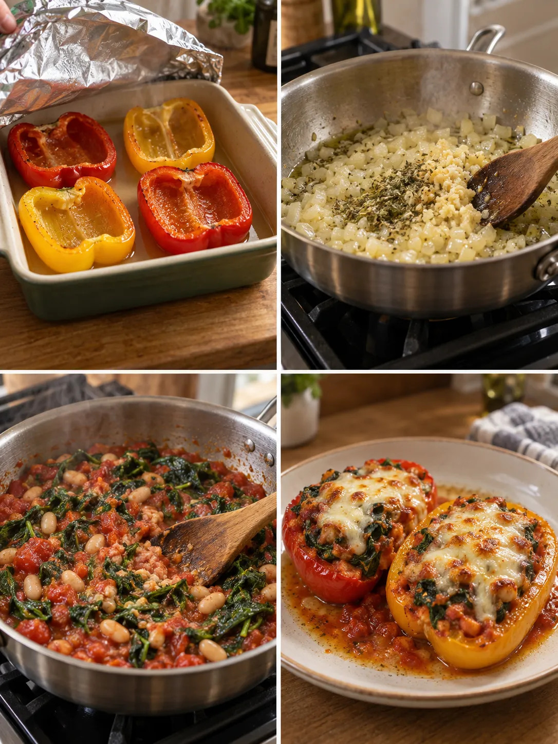 Spinach and White Bean Stuffed Peppers