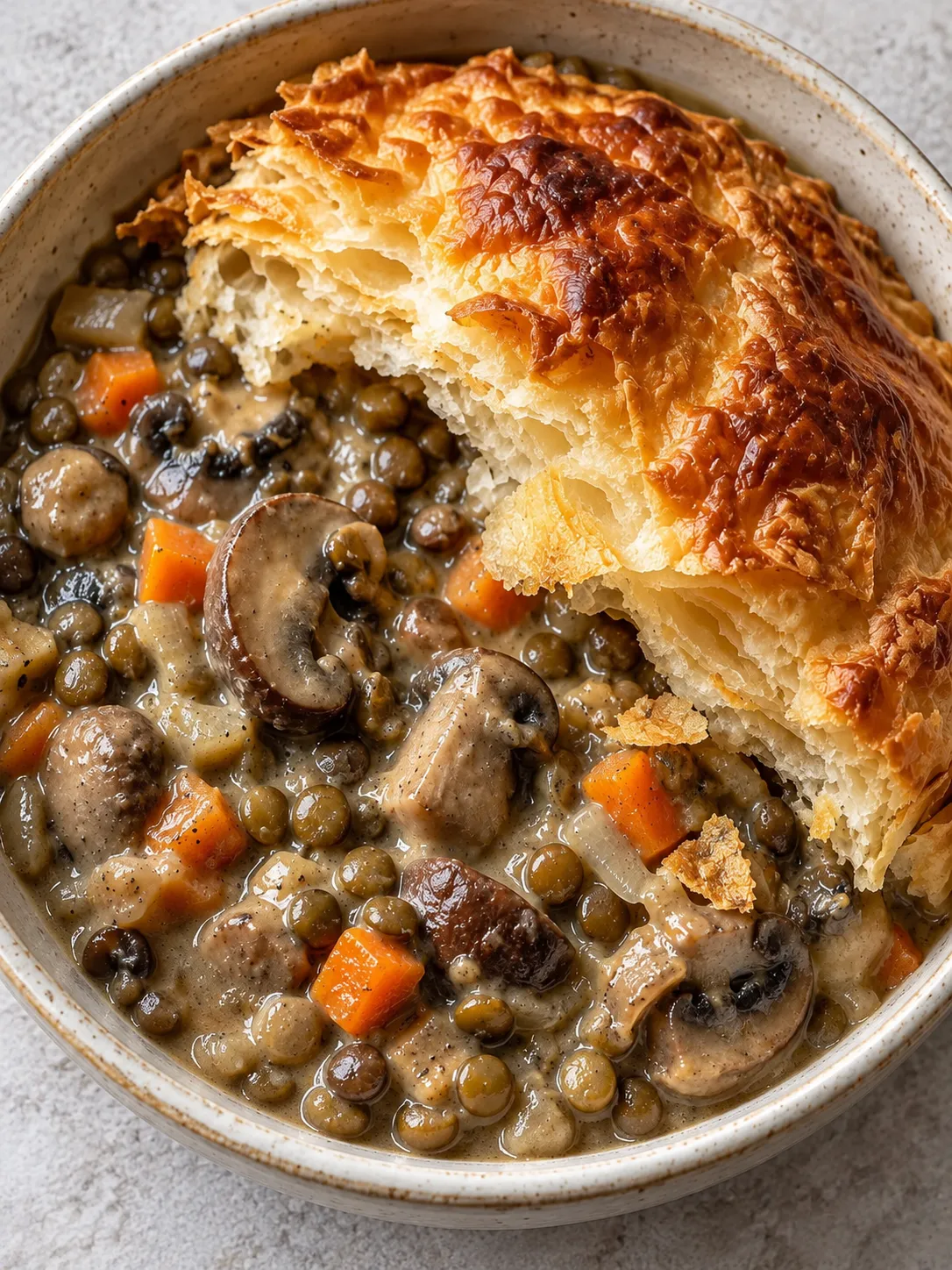 Mushroom and Lentil Puff Pastry Pie