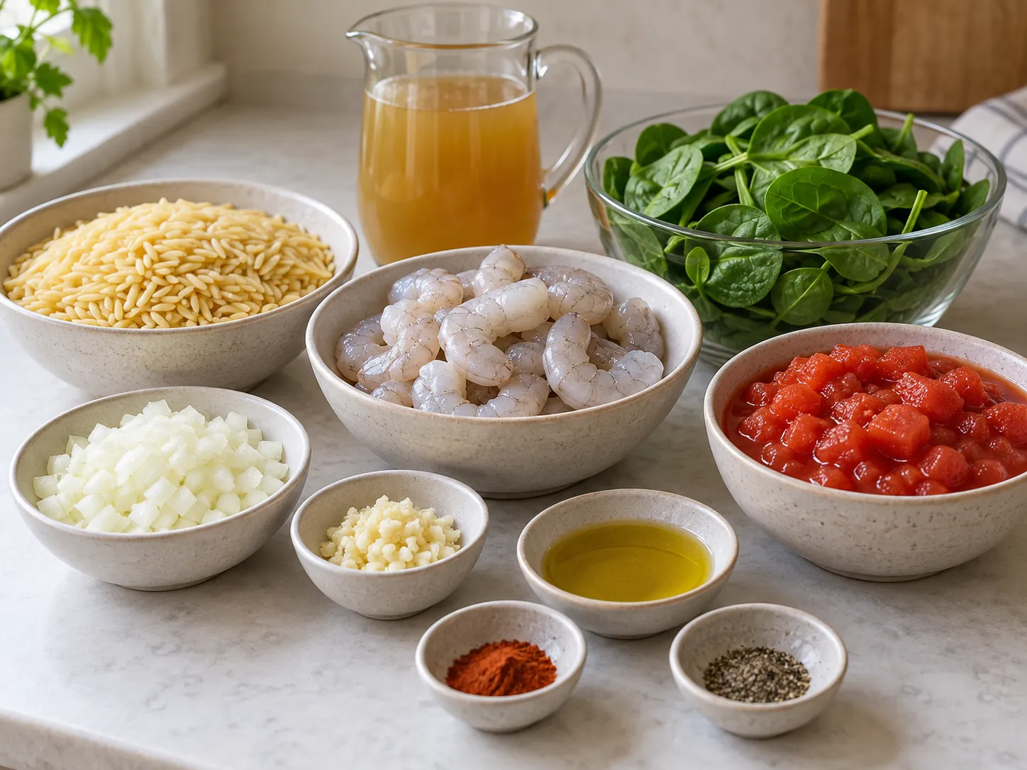 Tomato Shrimp and Spinach Orzo