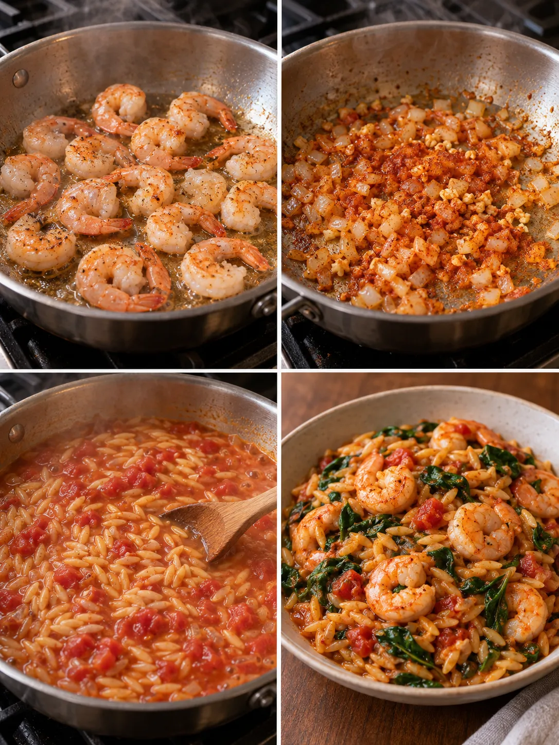 Tomato Shrimp and Spinach Orzo