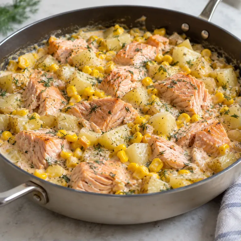 Creamy Salmon and Sweetcorn Potato Skillet
