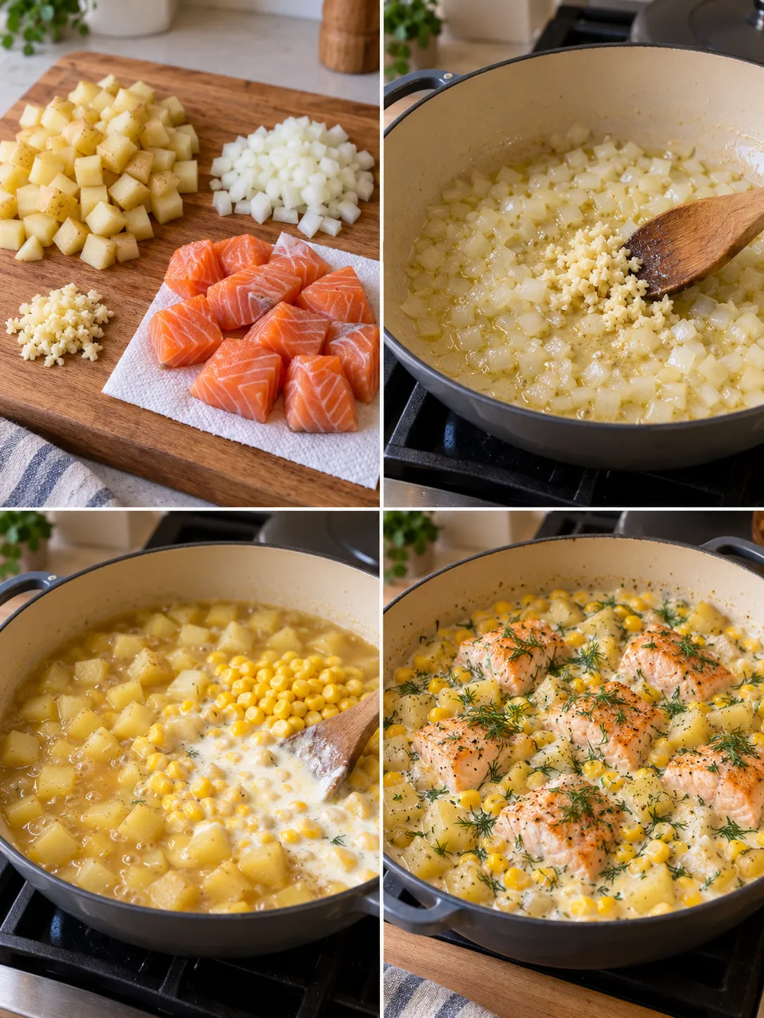 Creamy Salmon and Sweetcorn Potato Skillet