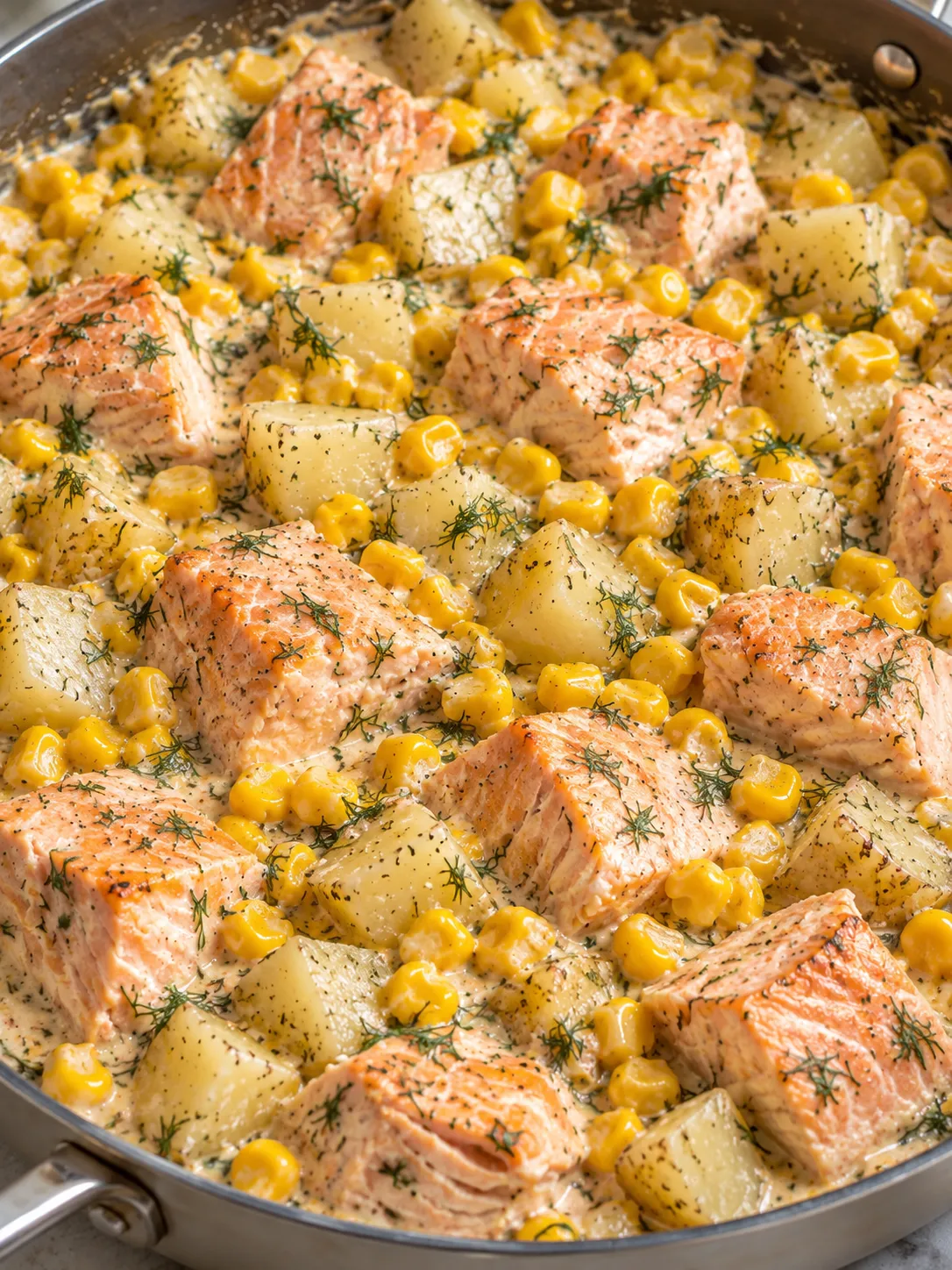 Creamy Salmon and Sweetcorn Potato Skillet