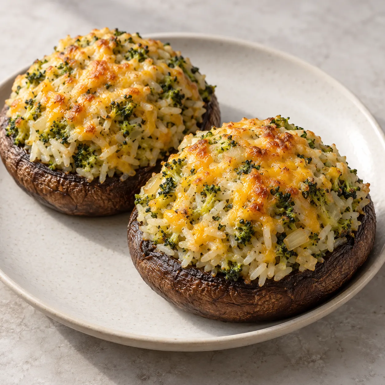 Cheddar Broccoli Rice Stuffed Mushrooms