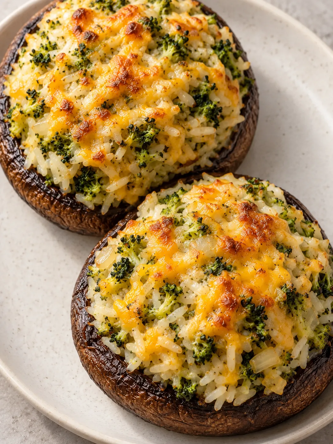 Cheddar Broccoli Rice Stuffed Mushrooms