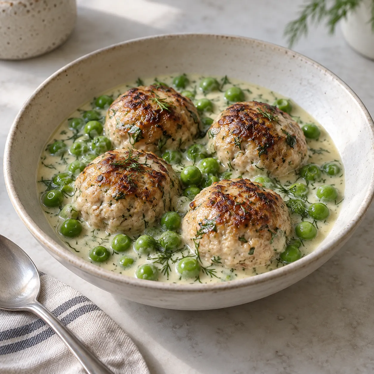 Lemon Dill Turkey Meatballs with Peas
