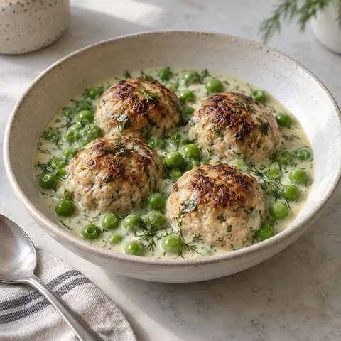 Lemon Dill Turkey Meatballs with Peas