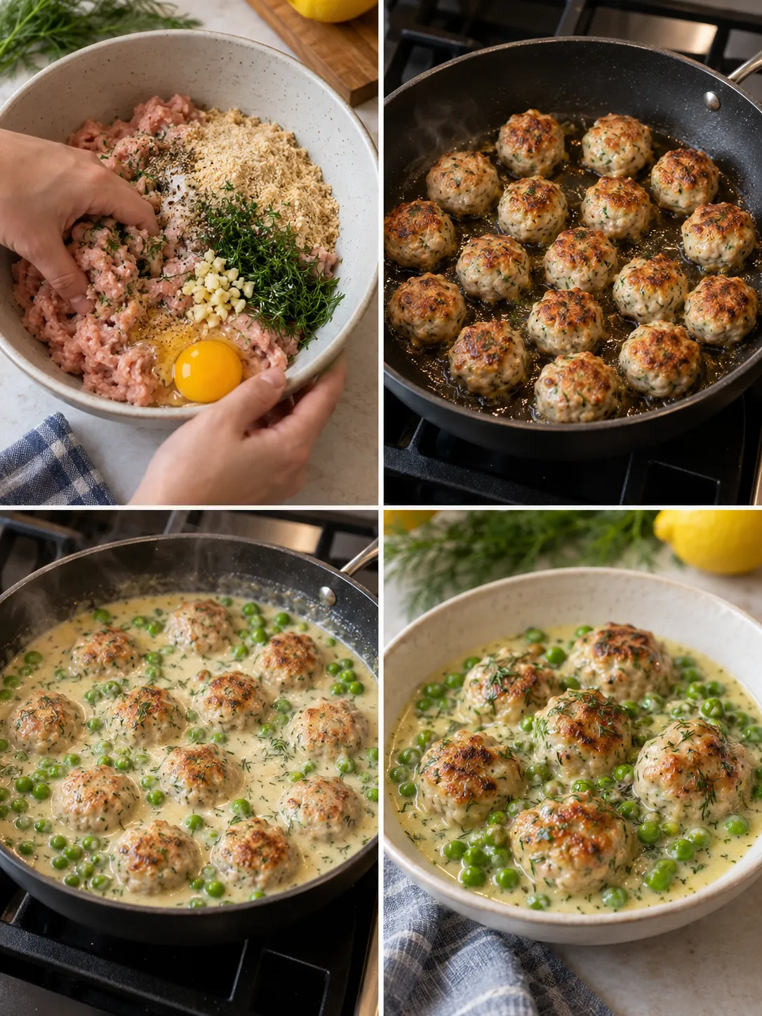 Lemon Dill Turkey Meatballs with Peas