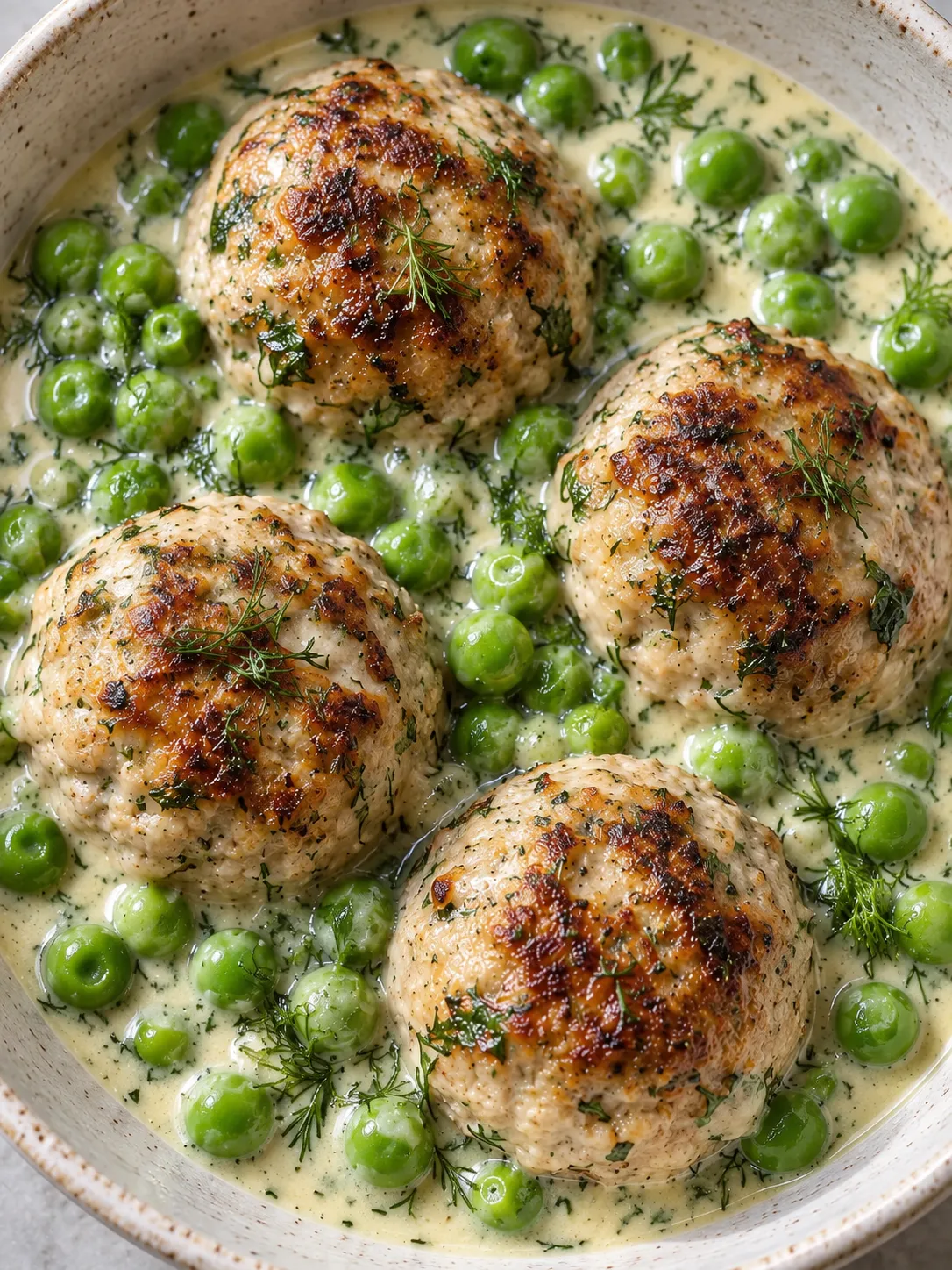 Lemon Dill Turkey Meatballs with Peas