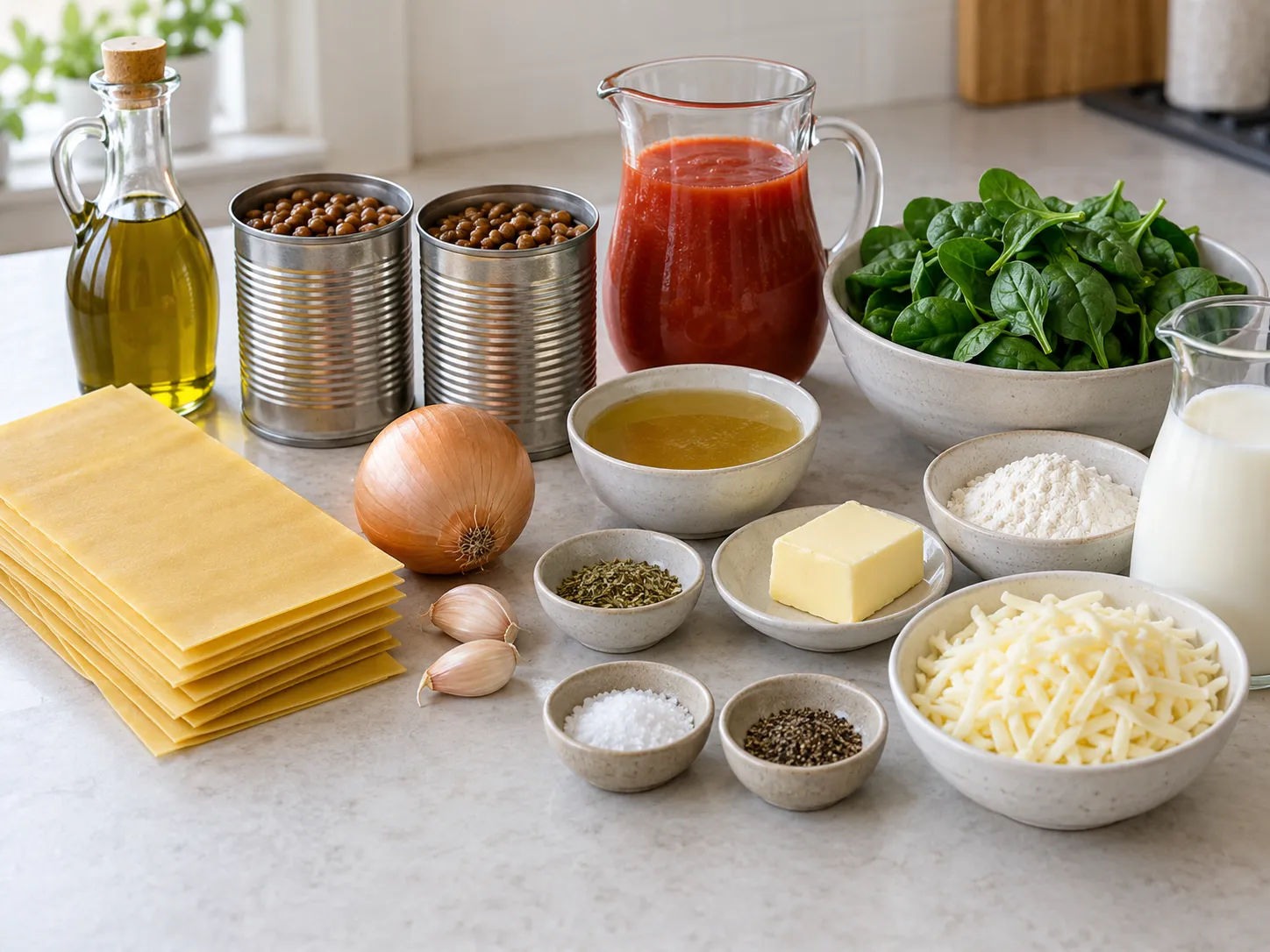 Creamy Tomato Lentil and Spinach Lasagne
