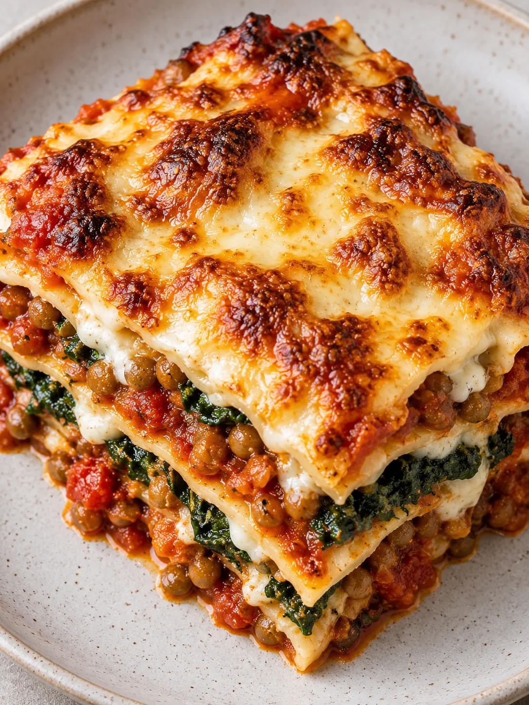 Creamy Tomato Lentil and Spinach Lasagne
