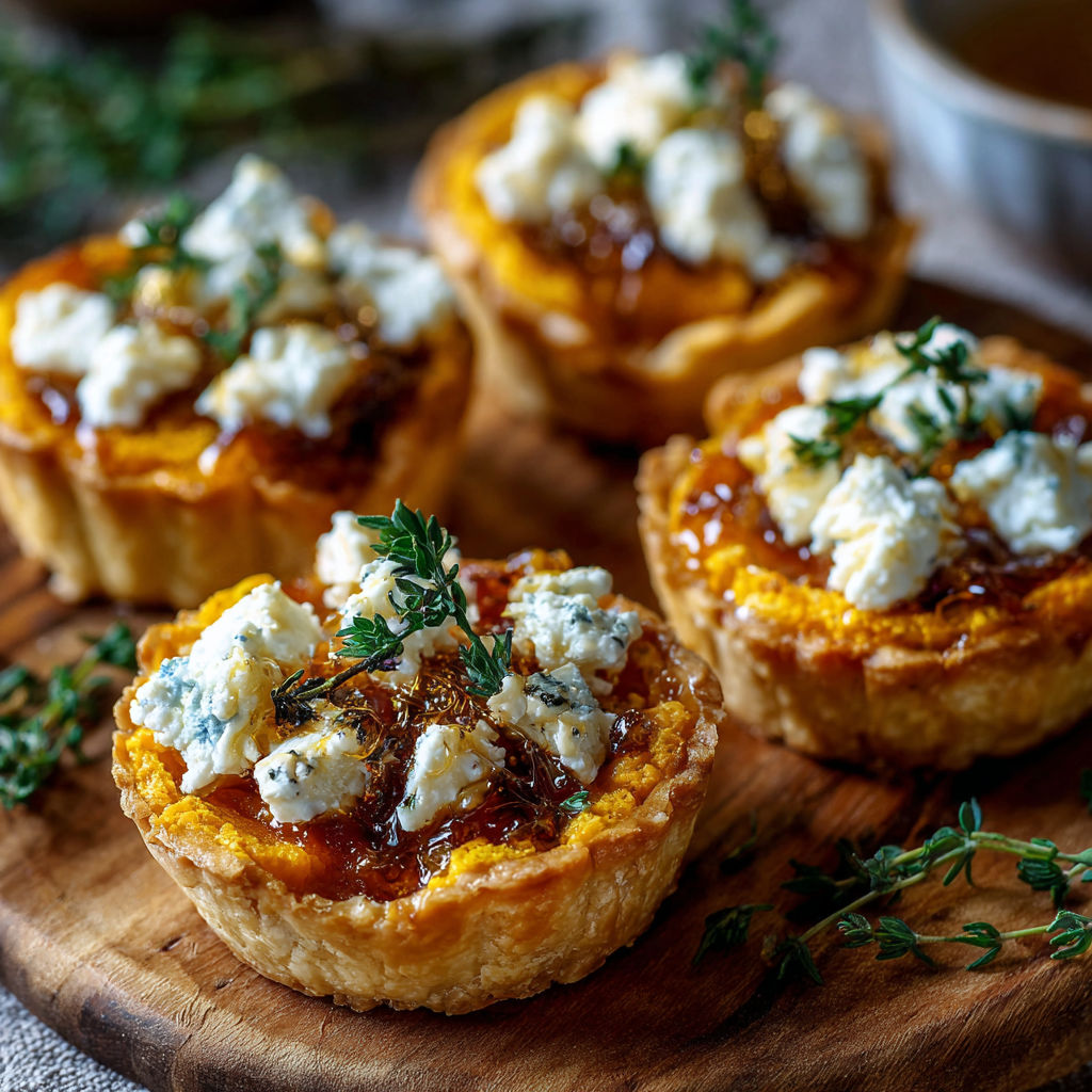 Mini Pumpkin Tartlets with Goat Cheese and Thyme Honey