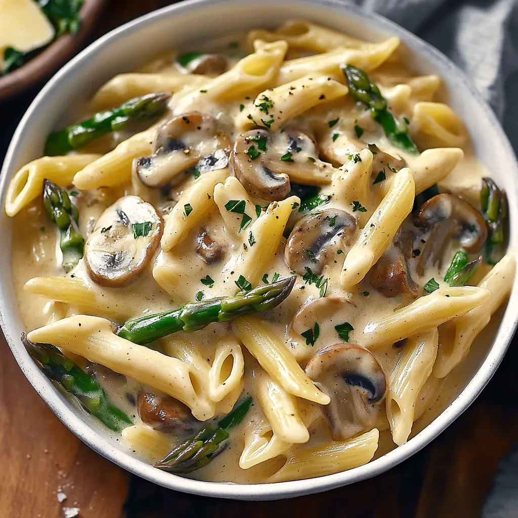 Creamy Mushroom and Asparagus Chicken Penne