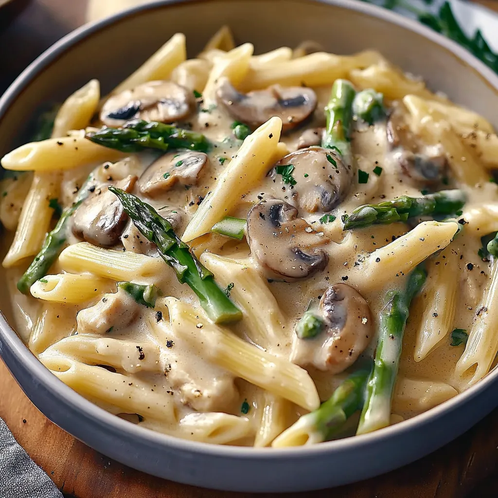 Creamy Mushroom and Asparagus Chicken Penne