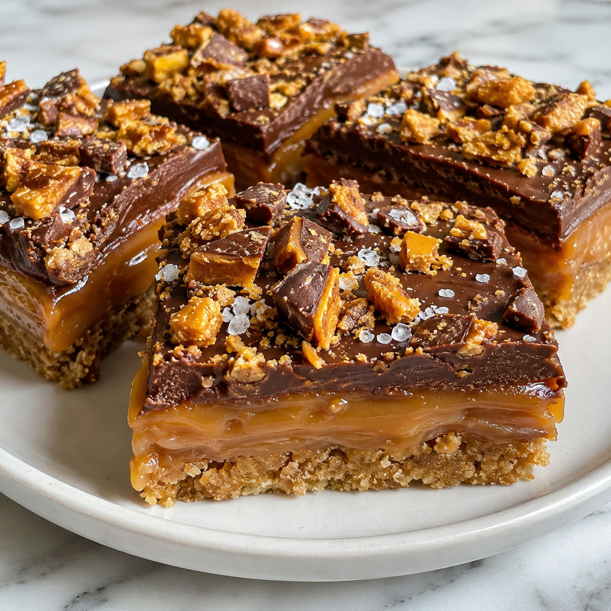 Butterfinger caramel bars with chocolate topping and crushed candy