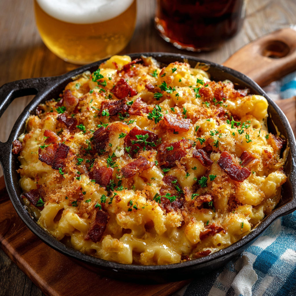 Oktoberfest Bacon Beer Mac with Gruyère and Cheddar