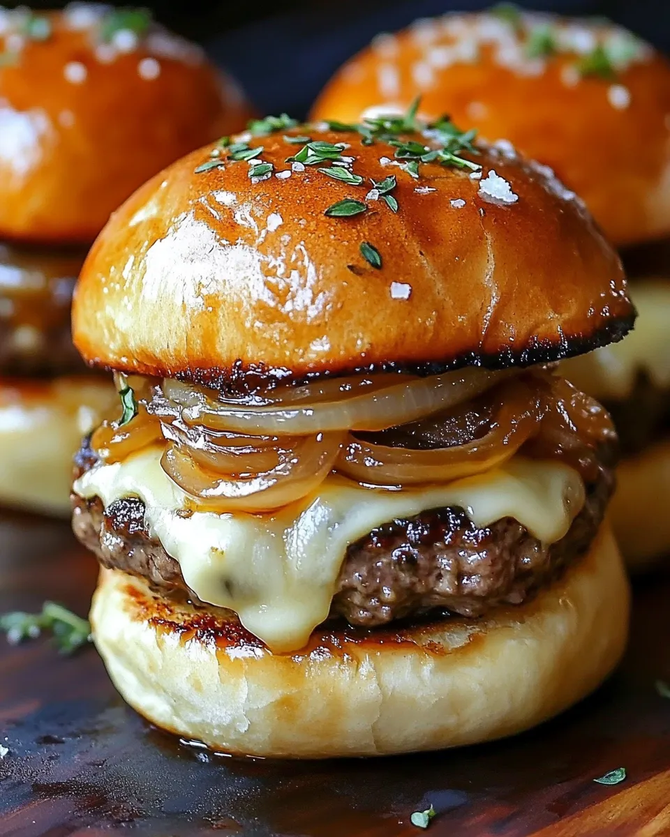 Juicy French Onion Burgers with Gruyère