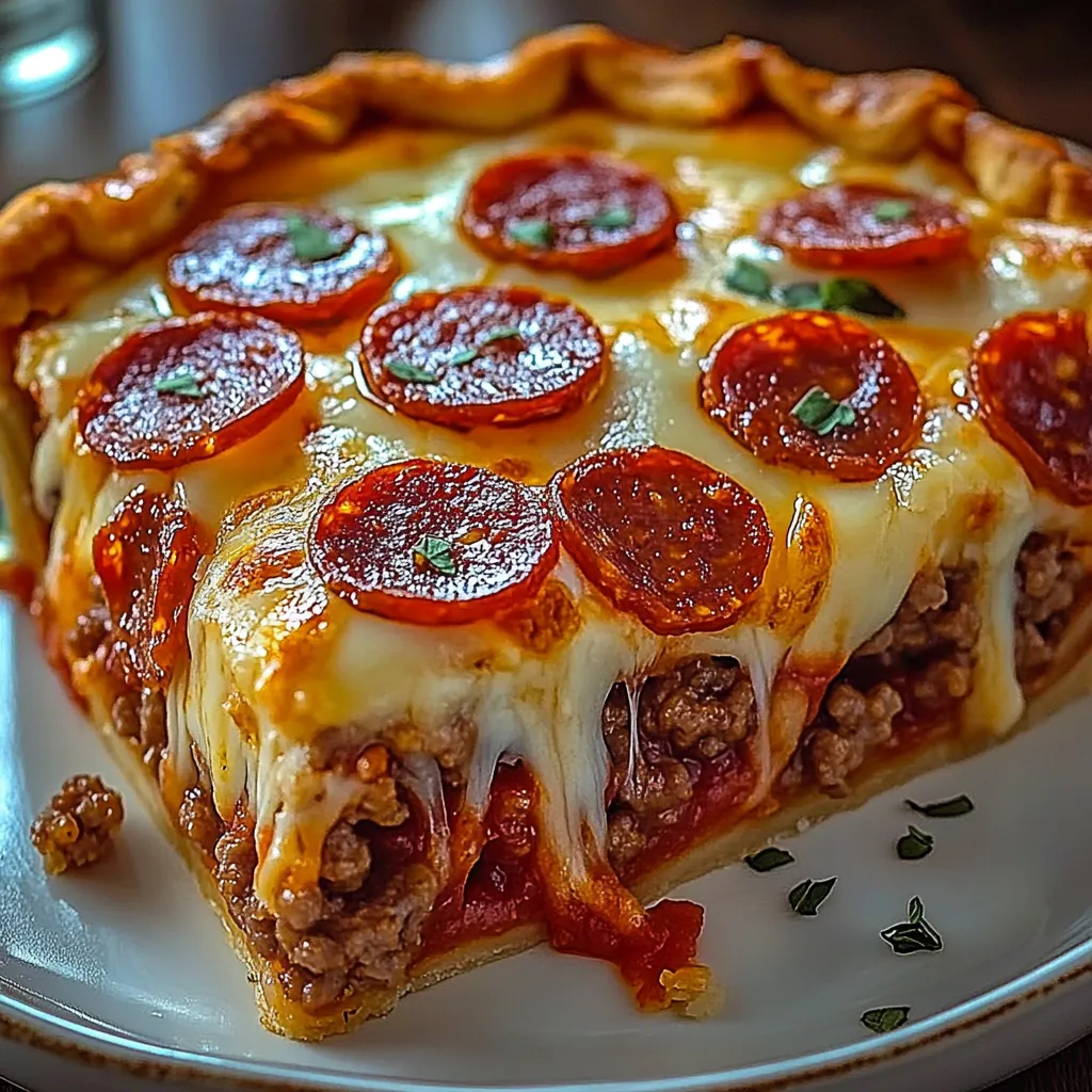 Buttery Crust Stuffed Pepperoni Sausage Beef Pie