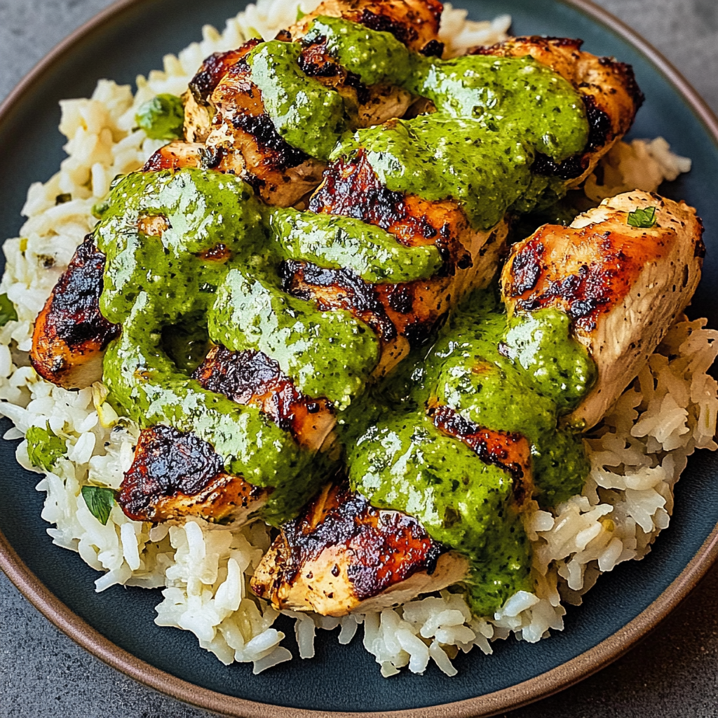 Bold Peruvian Chicken with Rice and Creamy Green Sauce