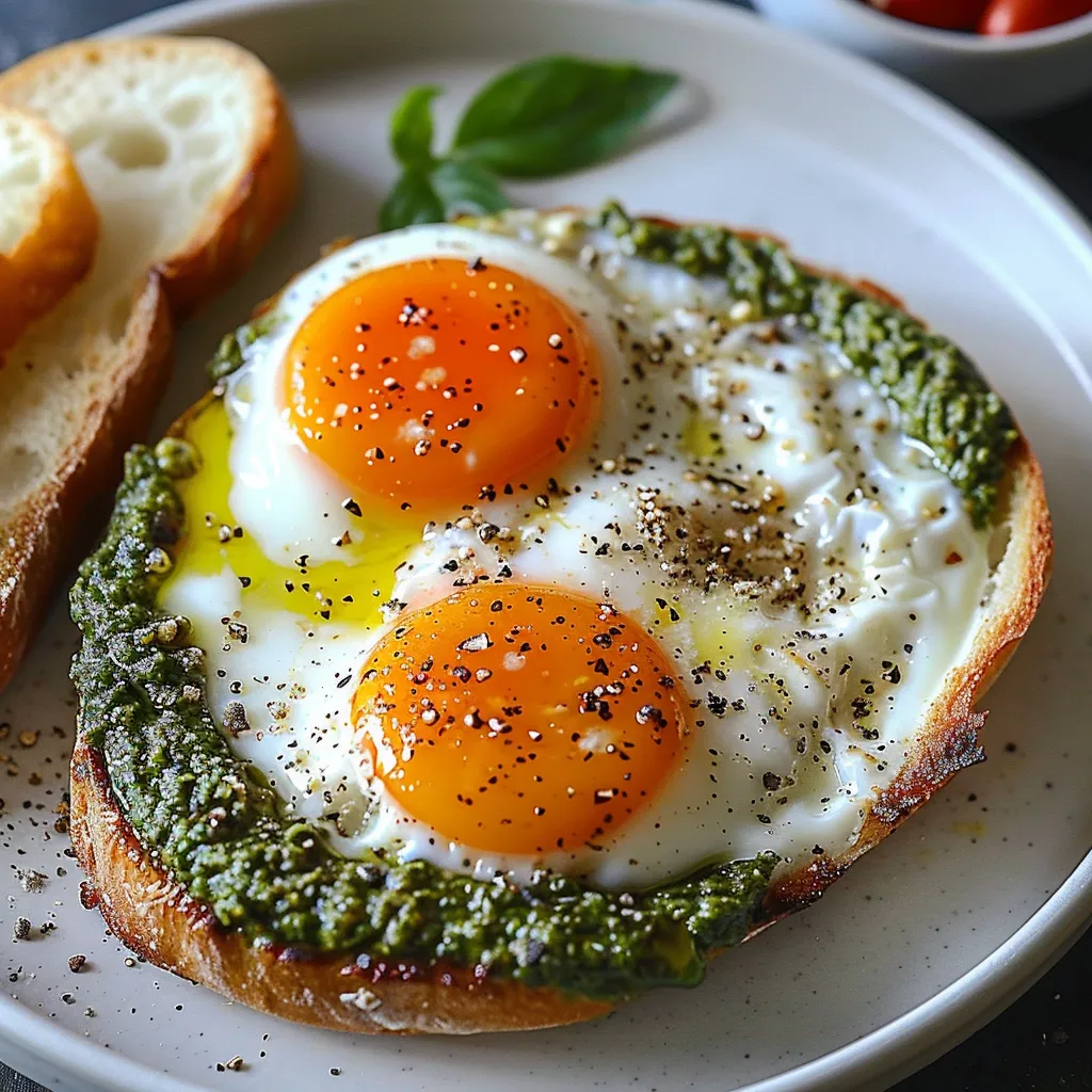 Pesto Fried Eggs with Parmesan and Bread