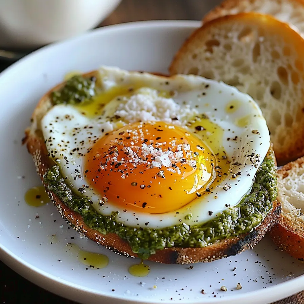 Pesto Fried Eggs with Parmesan and Bread