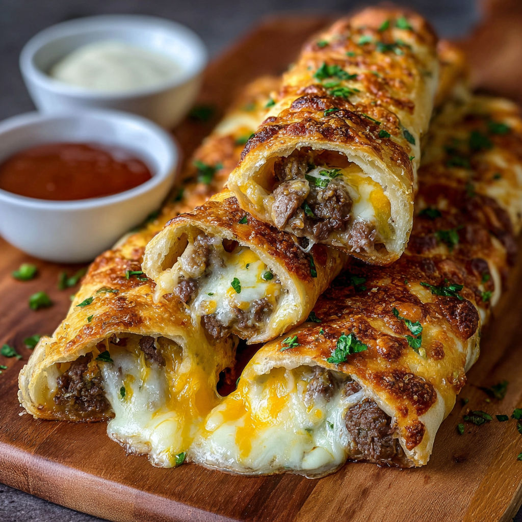 Philly Cheesesteak Stuffed Cheesy Breadsticks With Savory Filling