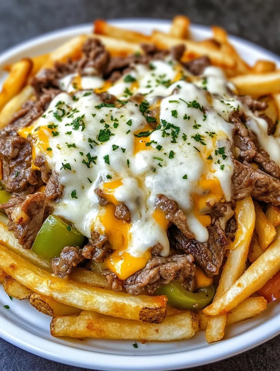 Savory Philly Steak Cheese Fries with Peppers and Onions