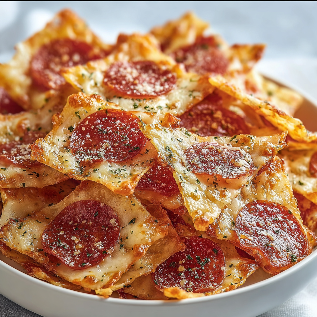 Pepperoni Pizza Chips with Crispy Cheesy Layers