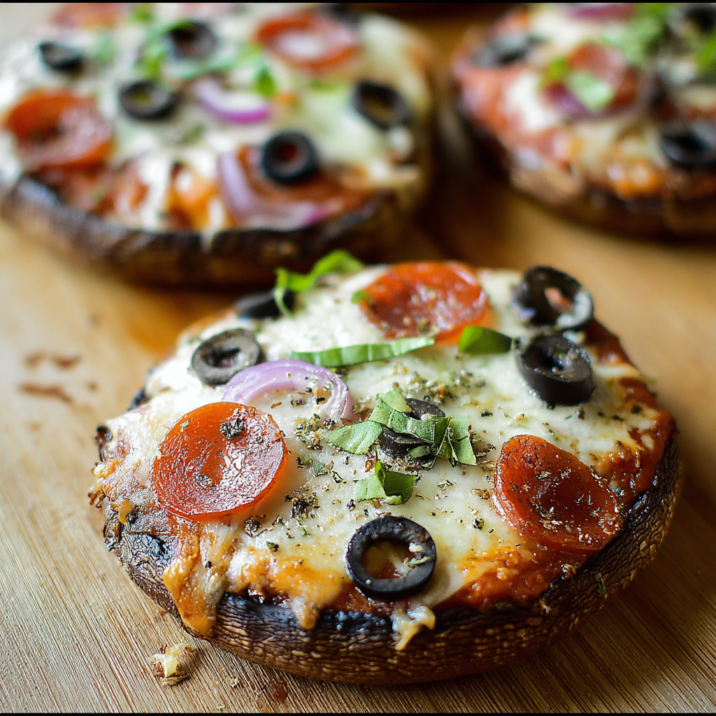 Portobello Mushroom Pizza Bake with Mozzarella and Fresh Toppings