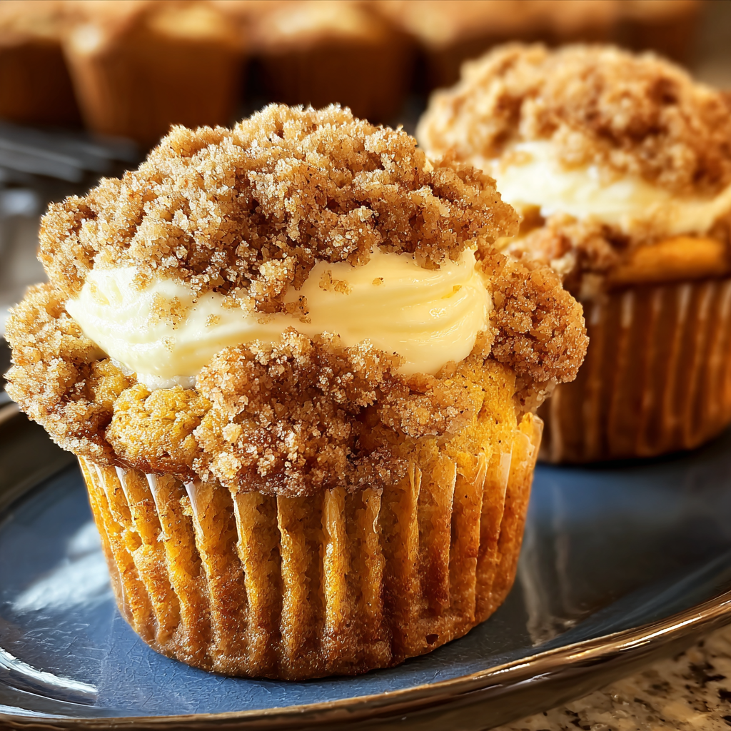 Pumpkin Streusel Muffins with Creamy Filling and Crunchy Topping