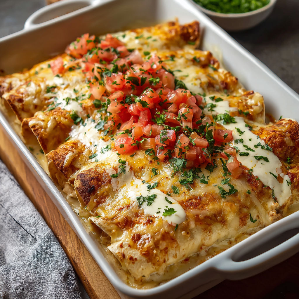 Queso Chicken Enchiladas with Melted Cheese and Tender Chicken