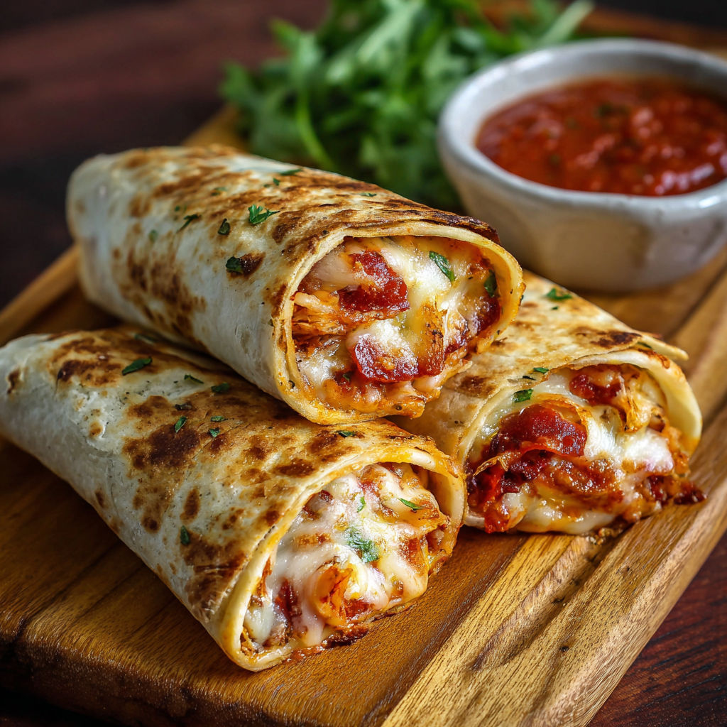 Quick Baked Pizza Wraps with Mozzarella and Pepperoni
